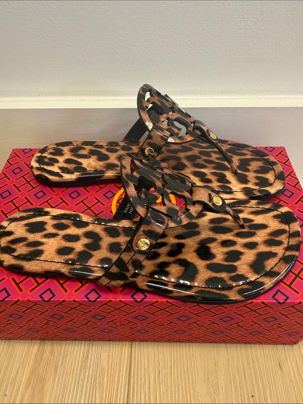 Tory Burch Leopard-Print Patent Miller Sandals - Brown/Black - Picture 2 of 4